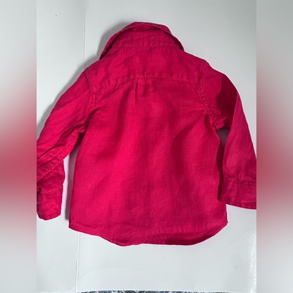 Janie And Jack Spring Poppy Red Linen Button Down Shirt Toddler 12-18 - Picture 3 of 12